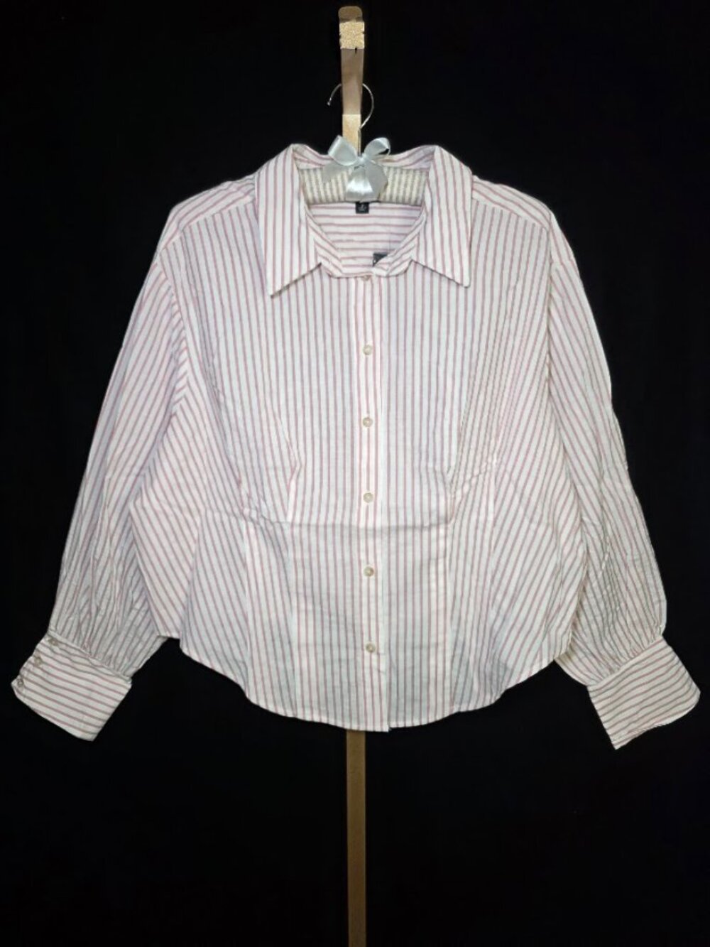 NWT Torrid Cotton Crop Button Up Shirt Pink Pinstripe 2X